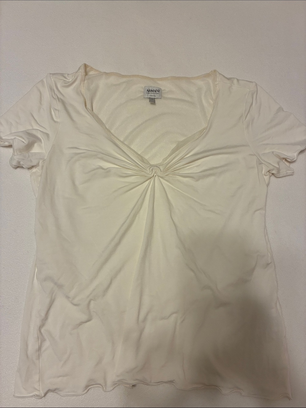 Armani Collezioni Ivory Twist-Front Short Sleeve Top